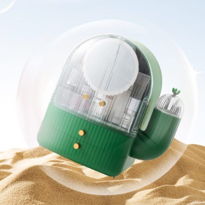 Cactus Cosmetic Organizer With LED Light With Mirror - All-In-One Store