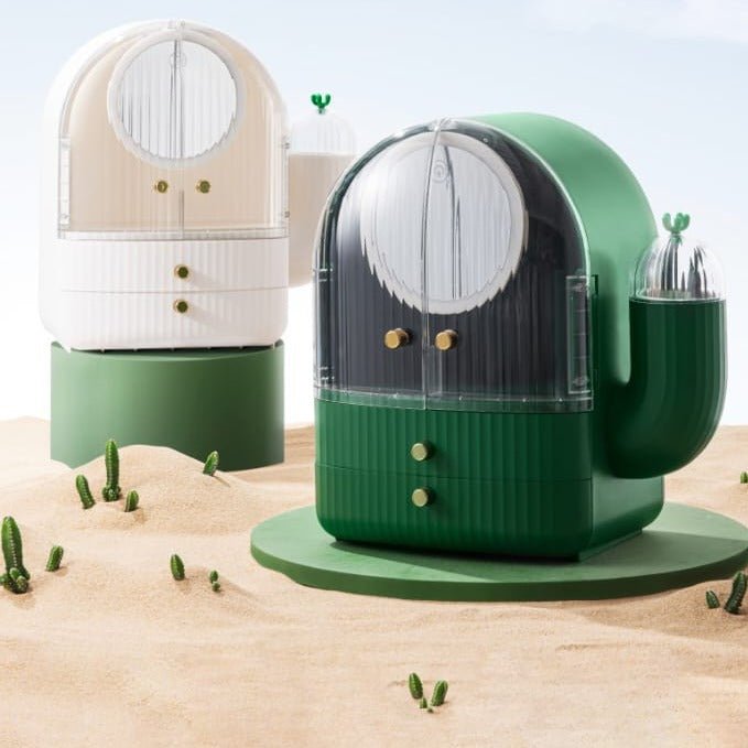 Cactus Cosmetic Organizer With LED Light With Mirror - All-In-One Store