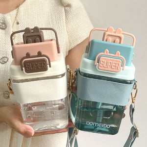 Cartoon Tritan Straw Water Bottle 800ml - All-In-One Store