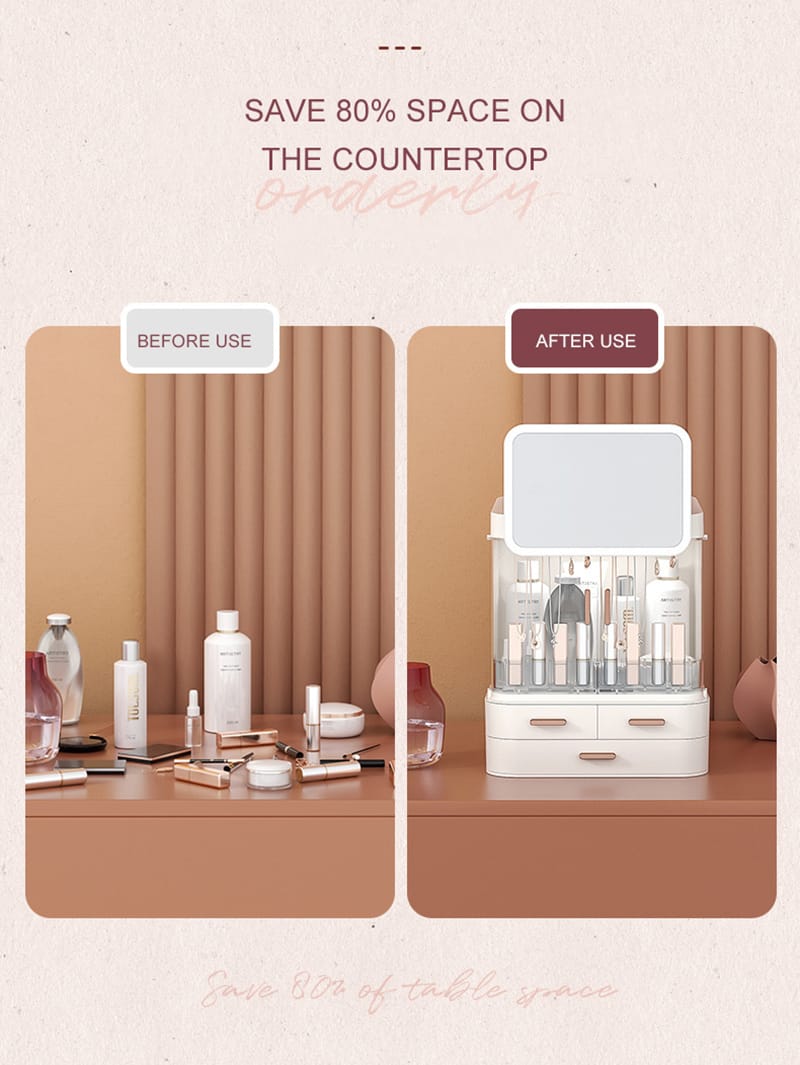Classy Cosmetic Organizer With Mirror (Without LED) - All-In-One Store