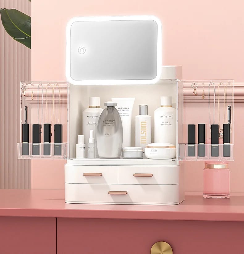 Classy Cosmetic Organizer With Mirror (Without LED) - All-In-One Store
