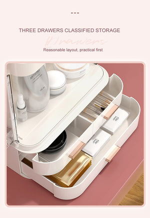 Classy Cosmetic Organizer With Mirror (Without LED) - All-In-One Store
