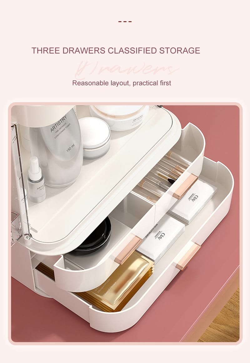 Classy Cosmetic Organizer With Mirror (Without LED) - All-In-One Store