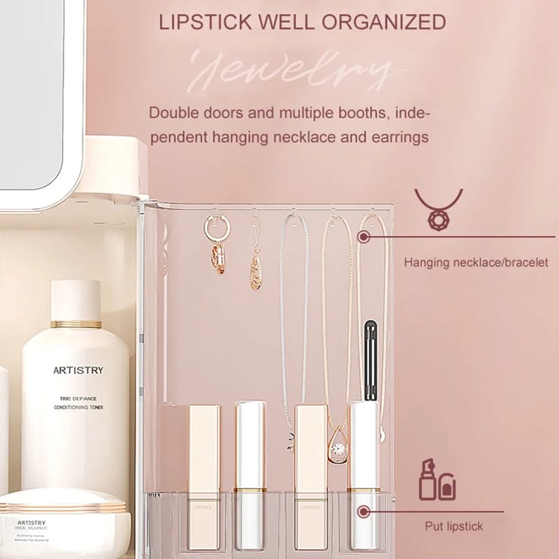 Classy Cosmetic Organizer With Mirror (Without LED) - All-In-One Store
