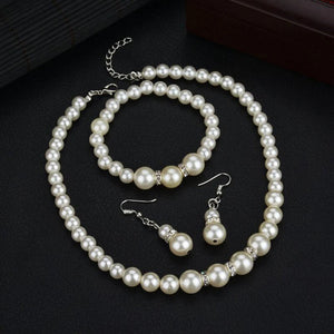 Crystal Pearls Necklace With Earrings & Bracelet - All-In-One Store