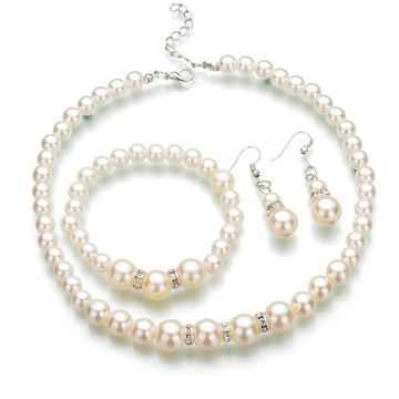 Crystal Pearls Necklace With Earrings & Bracelet - All-In-One Store