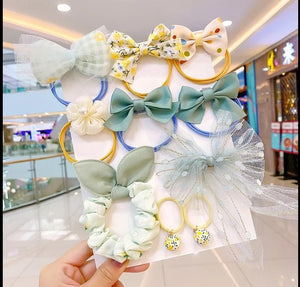 Cute Flowers and Bow Elastic Hairbands (Pack of 10) - All-In-One Store