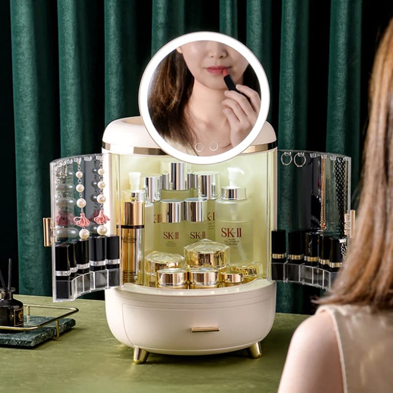 Double Door Cosmetic Organizer With Mirror - All-In-One Store