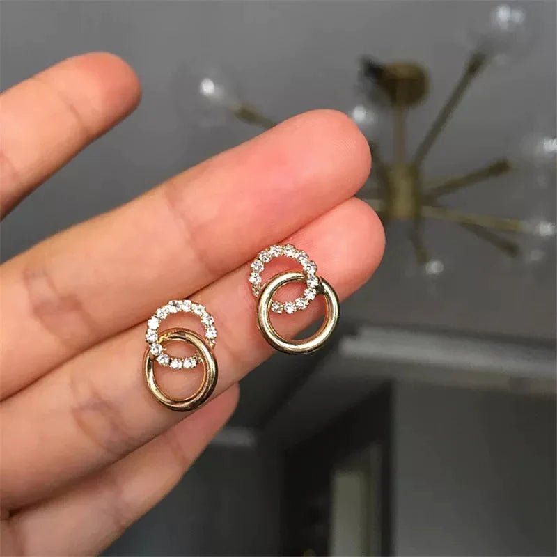 Double Ring Gold and Crystal Earing - All-In-One Store