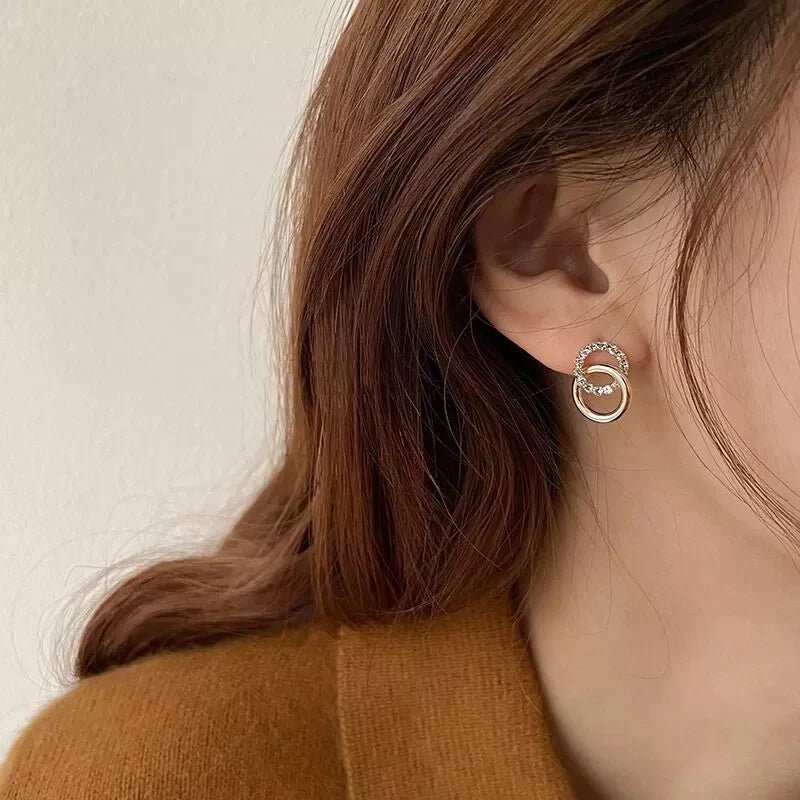 Double Ring Gold and Crystal Earing - All-In-One Store