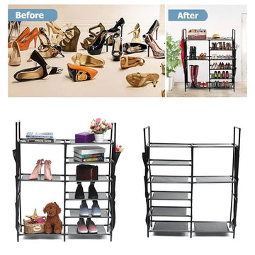 Double Row Shoe Rack With Side Pocket - All-In-One Store