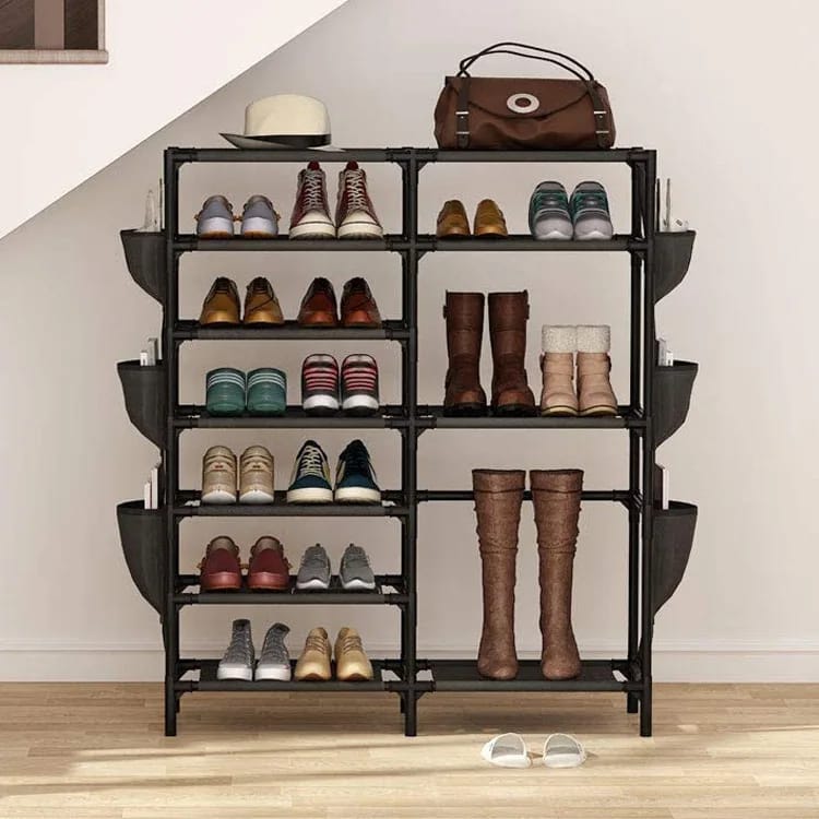 Double Row Shoe Rack With Side Pocket - All-In-One Store