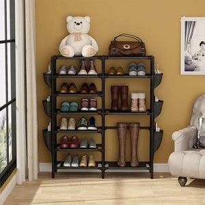 Double Row Shoe Rack With Side Pocket - All-In-One Store