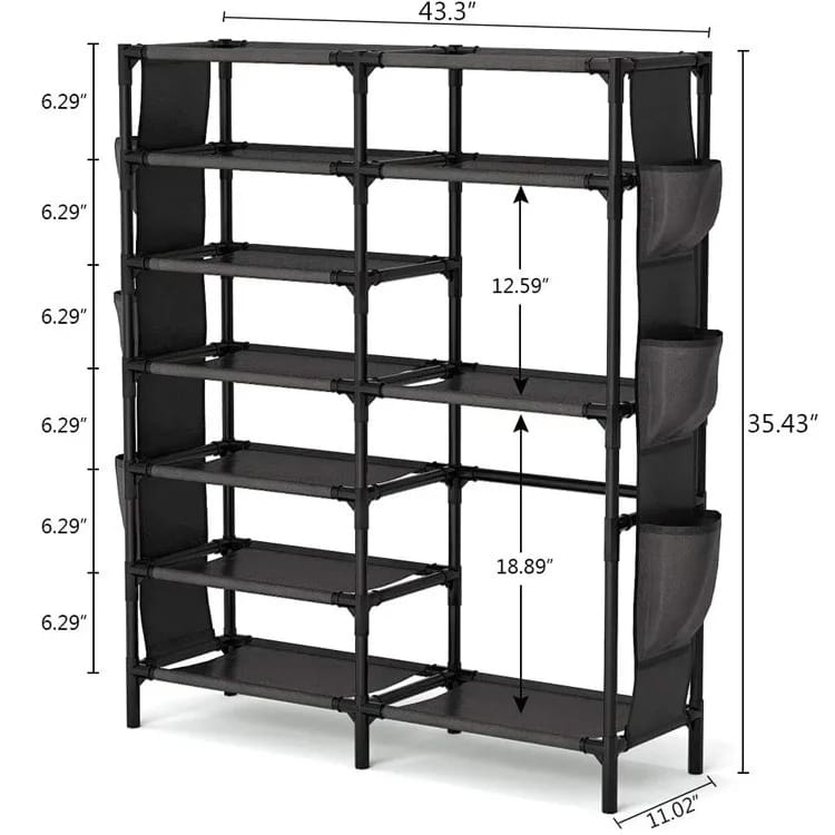 Double Row Shoe Rack With Side Pocket - All-In-One Store
