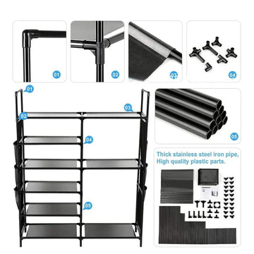 Double Row Shoe Rack With Side Pocket - All-In-One Store