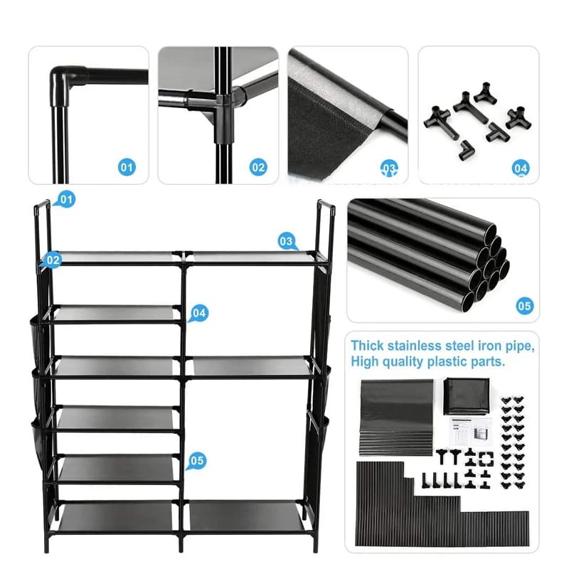 Double Row Shoe Rack With Side Pocket - All-In-One Store