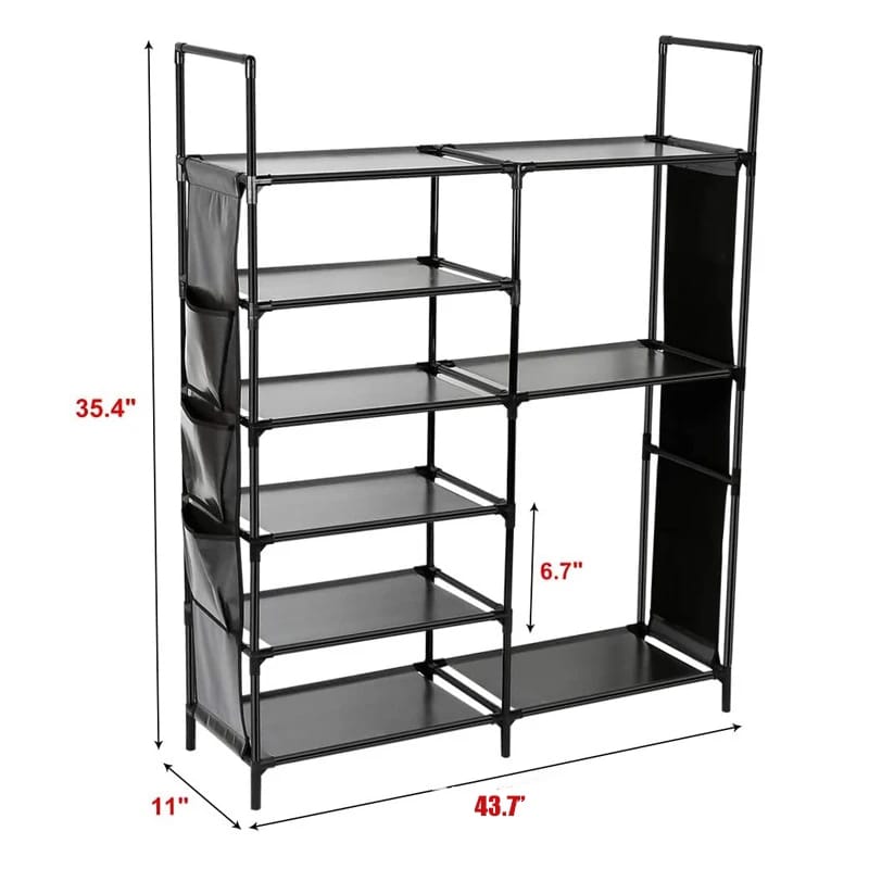 Double Row Shoe Rack With Side Pocket - All-In-One Store