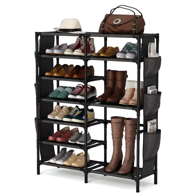 Double Row Shoe Rack With Side Pocket - All-In-One Store