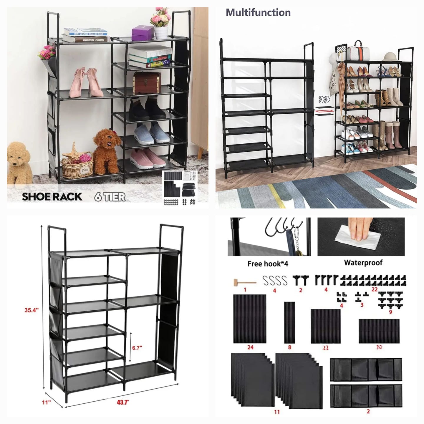 Double Row Shoe Rack With Side Pocket - All-In-One Store