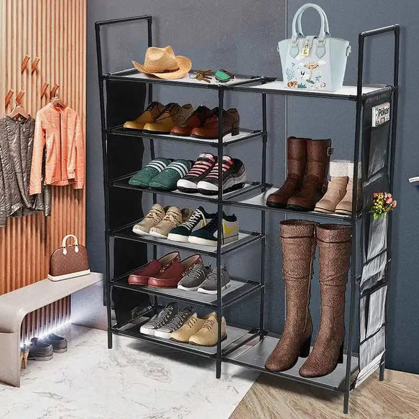 Double Row Shoe Rack With Side Pocket - All-In-One Store