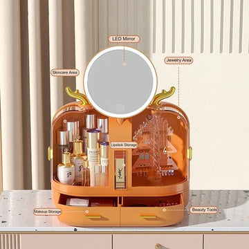 Elegant Makeup Organizer With LED Mirror - All-In-One Store