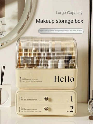 Exquisite Cosmetic Organizer with Dual Shelves and Brushes Holder - All-In-One Store