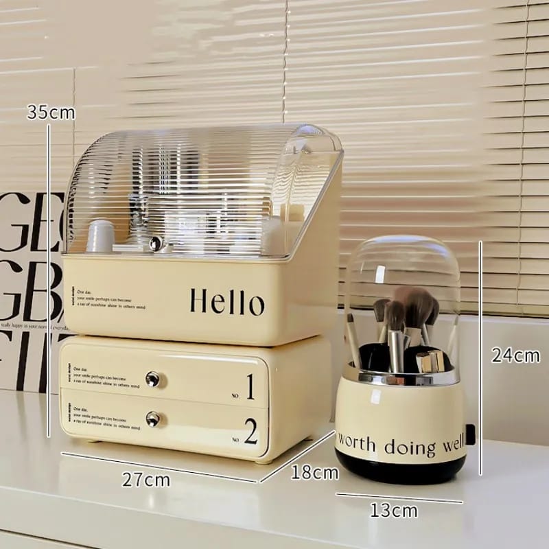 Exquisite Cosmetic Organizer with Dual Shelves and Brushes Holder - All-In-One Store