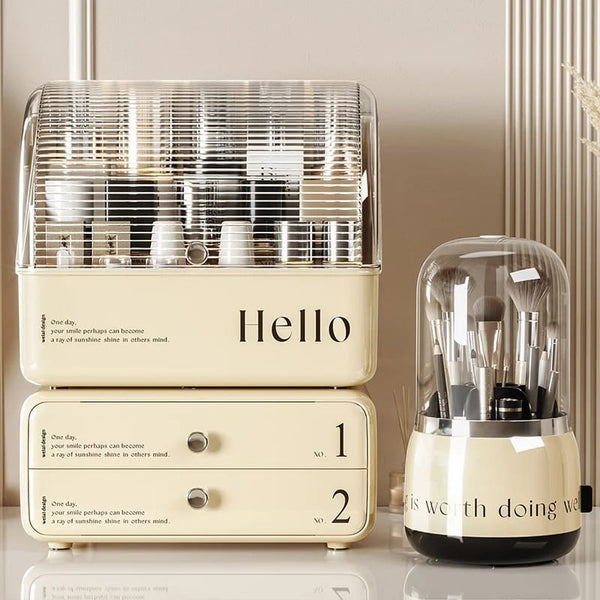 Exquisite Cosmetic Organizer with Dual Shelves and Brushes Holder - All-In-One Store