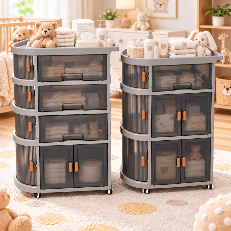 Foldable Baby Essentials Storage Trolley with Wheels – 3 & 4 Tier