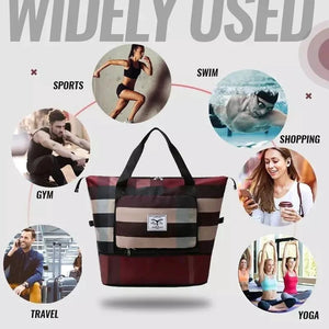 Foldable Travel Bag With Shoe Partition (Checks Designe) - All-In-One Store