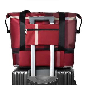 Foldable Travel Bag With Shoe Partition (Checks Designe) - All-In-One Store