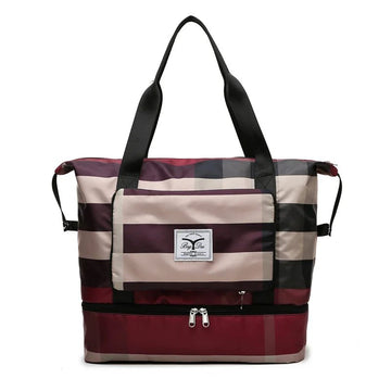 Foldable Travel Bag With Shoe Partition (Checks Designe) - All-In-One Store