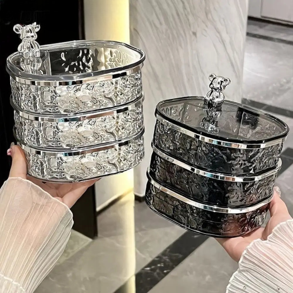 Multi-Tier Rotating Glacier Texture Jewelry Organizer with Bear Decor