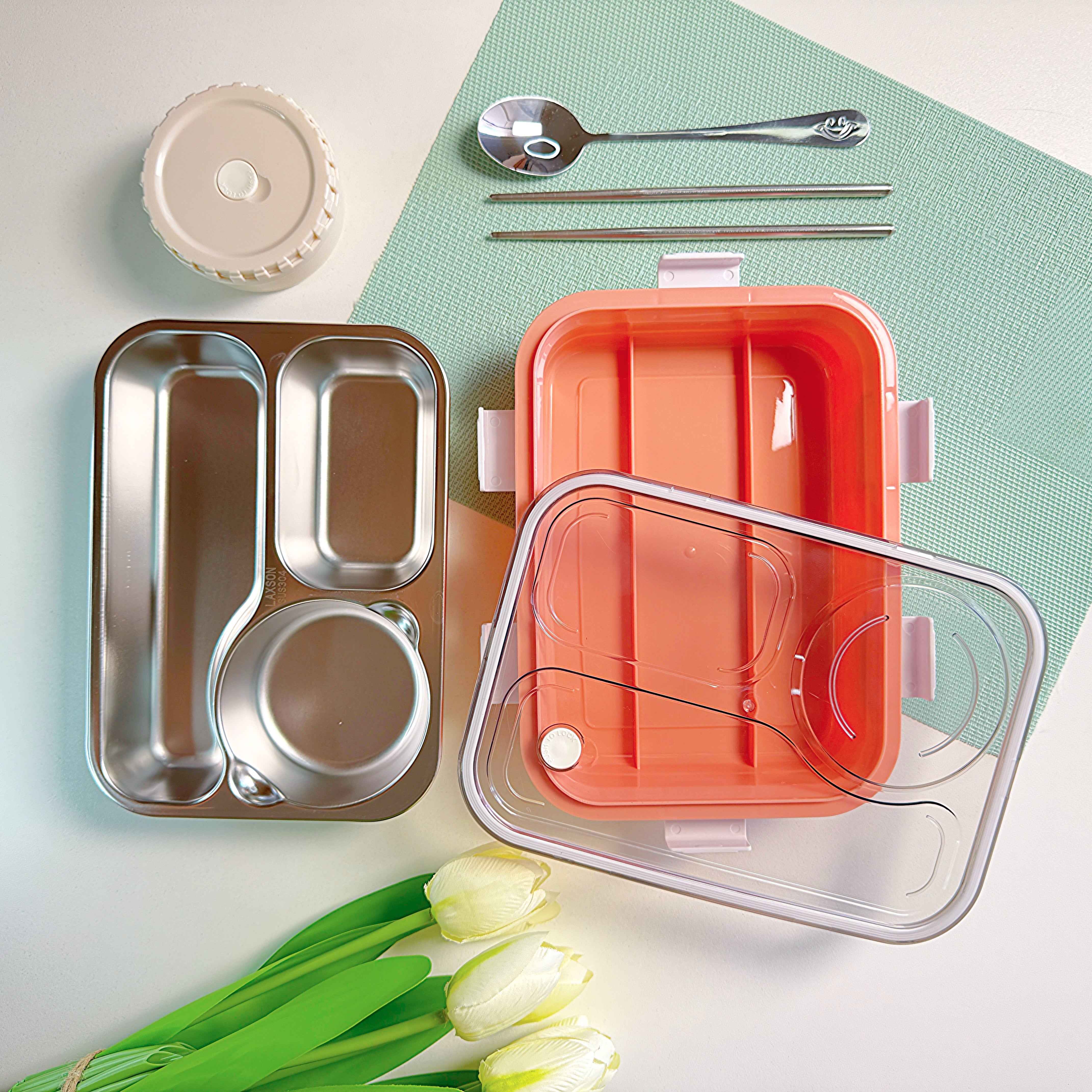 Double-Walled Insulated Stainless Steel (SUS304) Lunch Box with Convenient Dipping Cup (7095)