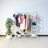 Space-Saving Metal Clothes Stand by Matrix (D) – With Side Storage Shelves & Hooks