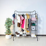 Space-Saving Metal Clothes Stand by Matrix (D) – With Side Storage Shelves & Hooks