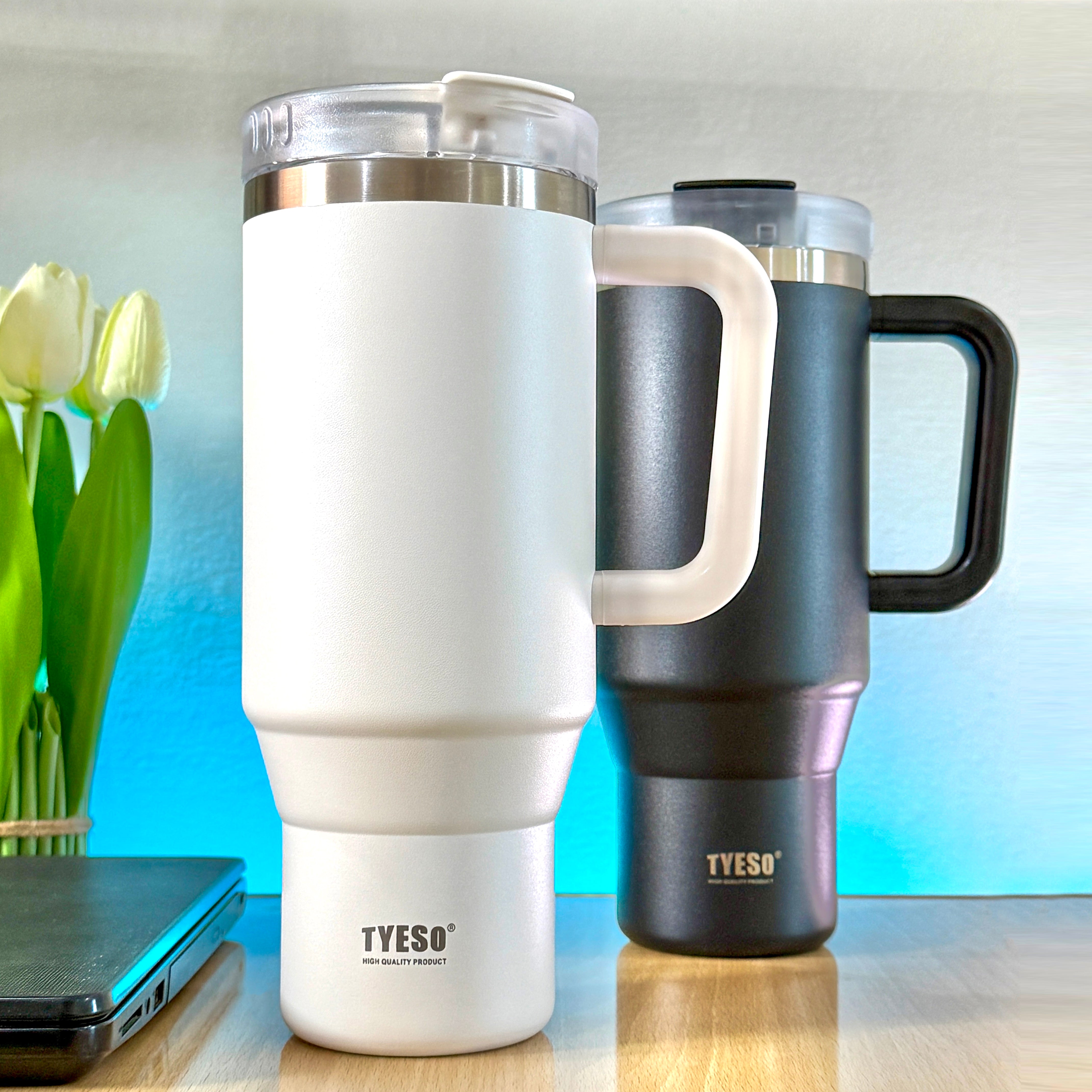 TYESO® Mega-Capacity Sill-Proof Stainless Steel Tumbler with Straw & Cleaning Brush (1200ml) (TS-8868)