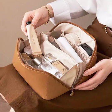 Large capacity leather Travel Cosmetic Bag - All-In-One Store