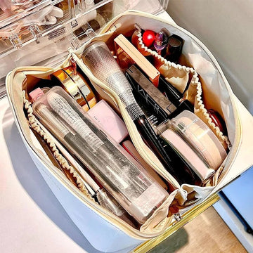 Large capacity leather Travel Cosmetic Bag - All-In-One Store