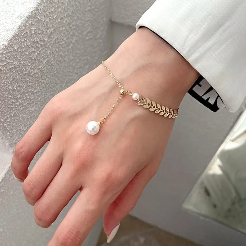 Leaves/Pearl Chain Bracelet Adjustable - All-In-One Store