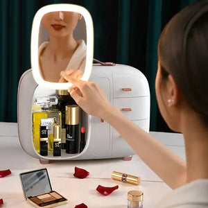 Modern Makeup Organizer Box with LED Mirror - All-In-One Store