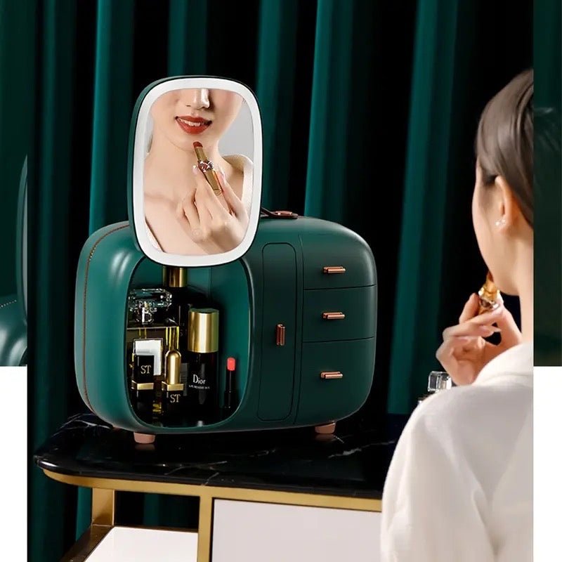 Modern Makeup Organizer Box with LED Mirror - All-In-One Store