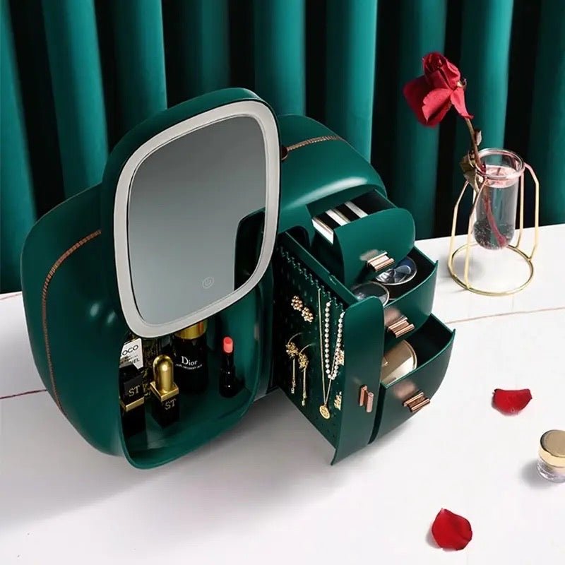 Modern Makeup Organizer Box with LED Mirror - All-In-One Store