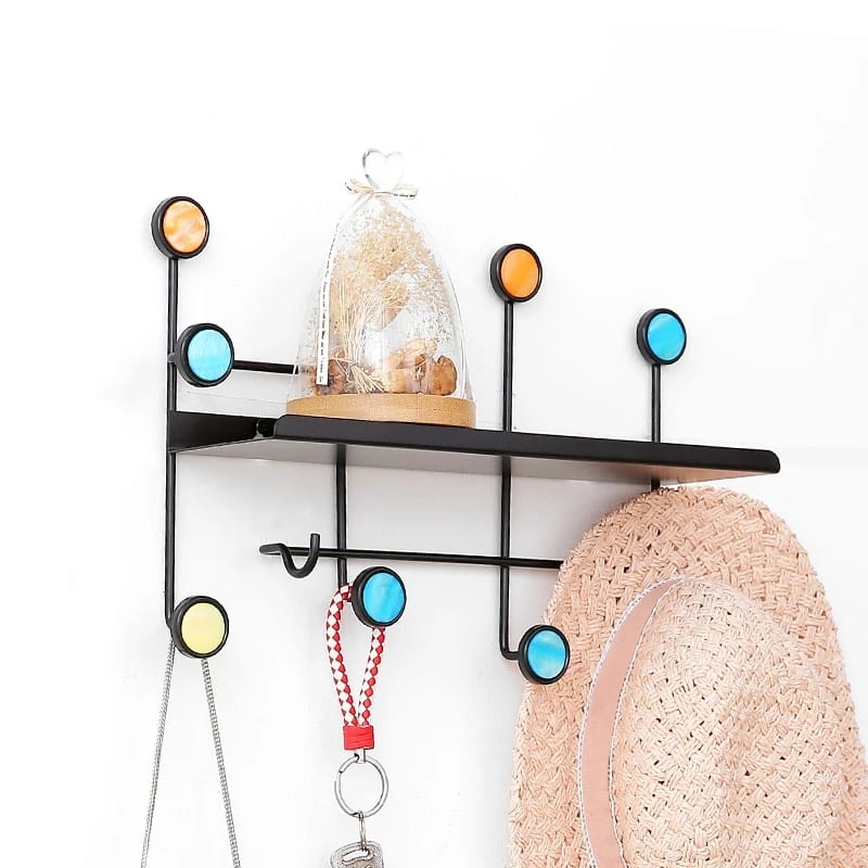 Nordic Style Wall Shelf With Hooks - Rectangle - All-In-One Store