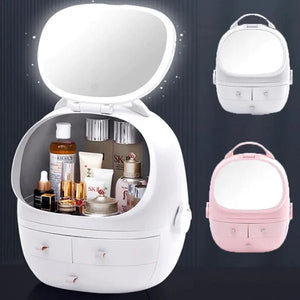 Portable Cosmetic Organizer With led light Mirror - All-In-One Store