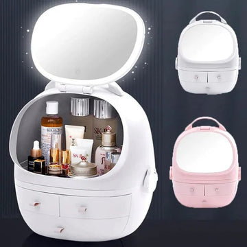 Portable Cosmetic Organizer With led light Mirror - All-In-One Store