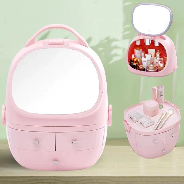 Portable Cosmetic Organizer With led light Mirror - All-In-One Store