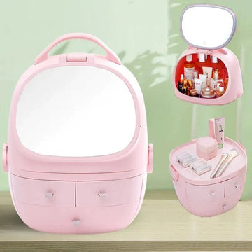 Portable Cosmetic Organizer With led light Mirror - All-In-One Store