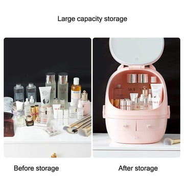 Portable Cosmetic Organizer With led light Mirror - All-In-One Store
