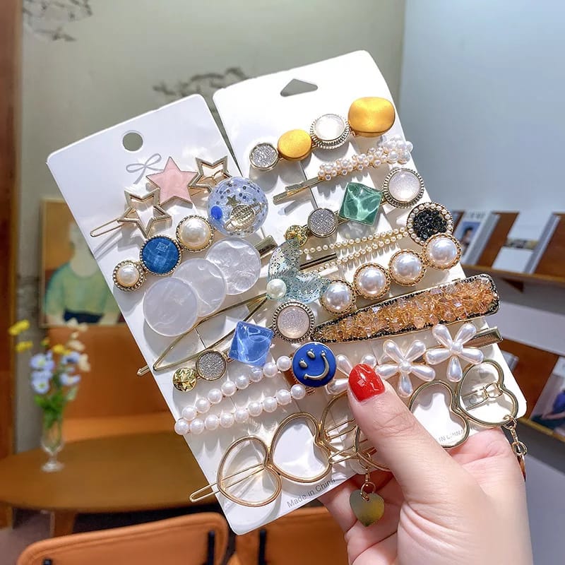 Premium Korean Crystal and Pearl Hairpins (Pack of 8) - All-In-One Store